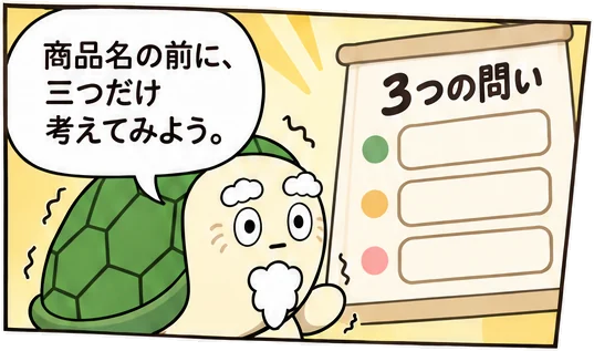 2コマ目：亀が三つの空欄を示す。